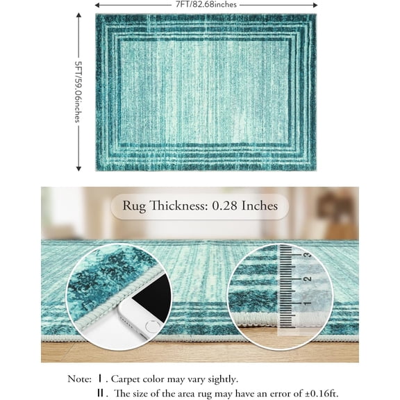Modern Abstarct Area Rugs 5x7, Washable Teal 5x7 Bedroom Rug