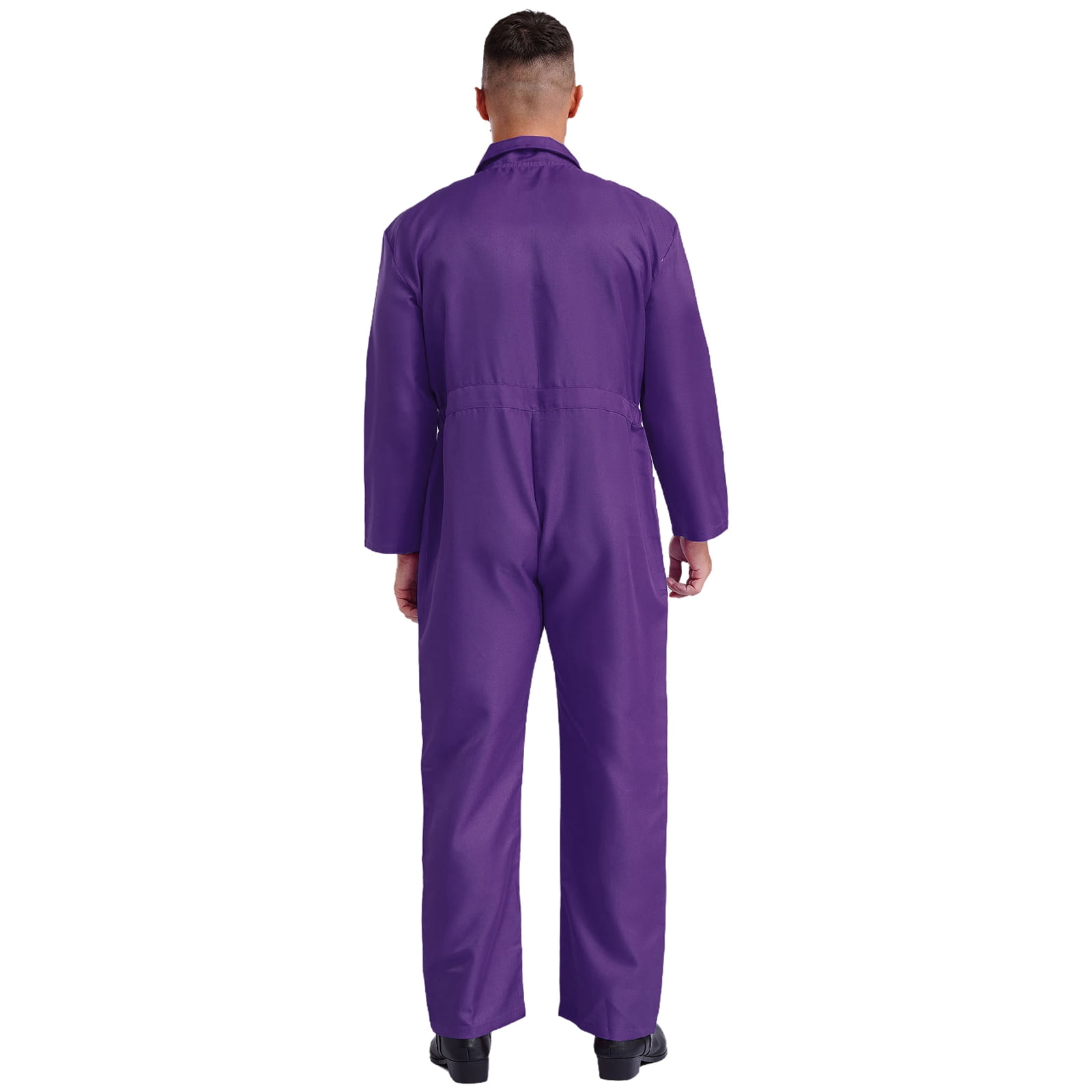 Haitryli Men's Work Coveralls Workwear Lightweight Long Sleeve Button-up Loose Fit One Piece Jumpsuit Purple L