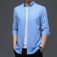 thumbnail image 4 of Blusa informal de seda helada para hombre, manga larga, fibra de bambú, arrugas, sin planchado Pompotops  oipoqjl26914, 4 of 6
