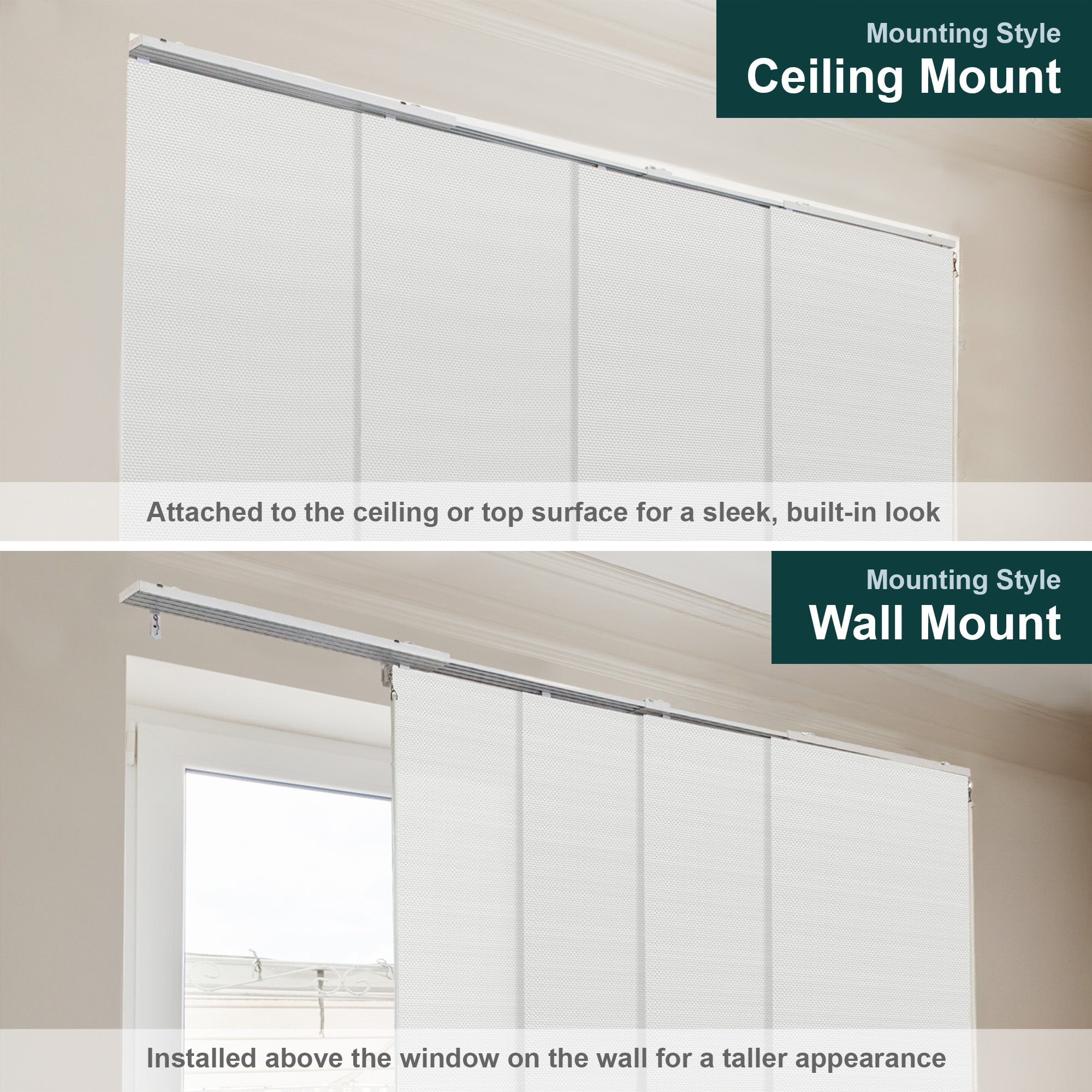Chicology Adjustable Sliding Panel Blinds. Snow-bound, 46"-86"W X 0"-96"H