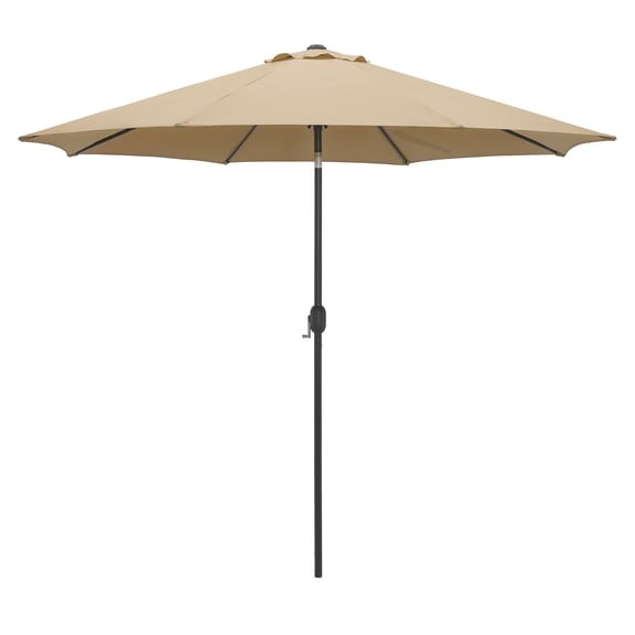 Kool 10FT Outdoor Patio Umbrella with Push Button Tilt and Crank Handle, Market Umbrella with 8 Sturdy Umbrella Ribs, Tan