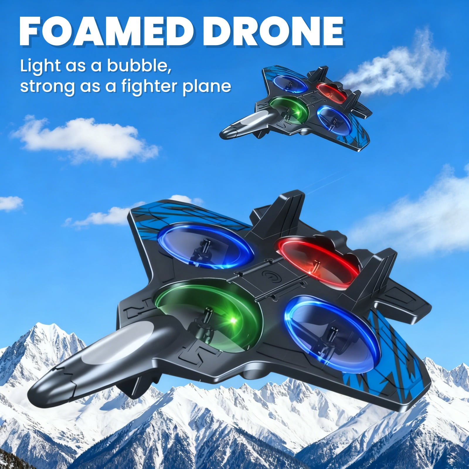 Foam Remote Control Airplane for Ages 14+, RC Fighter Jet with LED Lights, 360° Flip Stunt Roll, Durable EPP Plane Gift for Teens & Adults