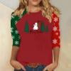 thumbnail image 2 of asdoklhq Women's Sweaters Women's 3/4 Sleeve Crew Neck Pullover Christmas Print Top Red L, 2 of 5