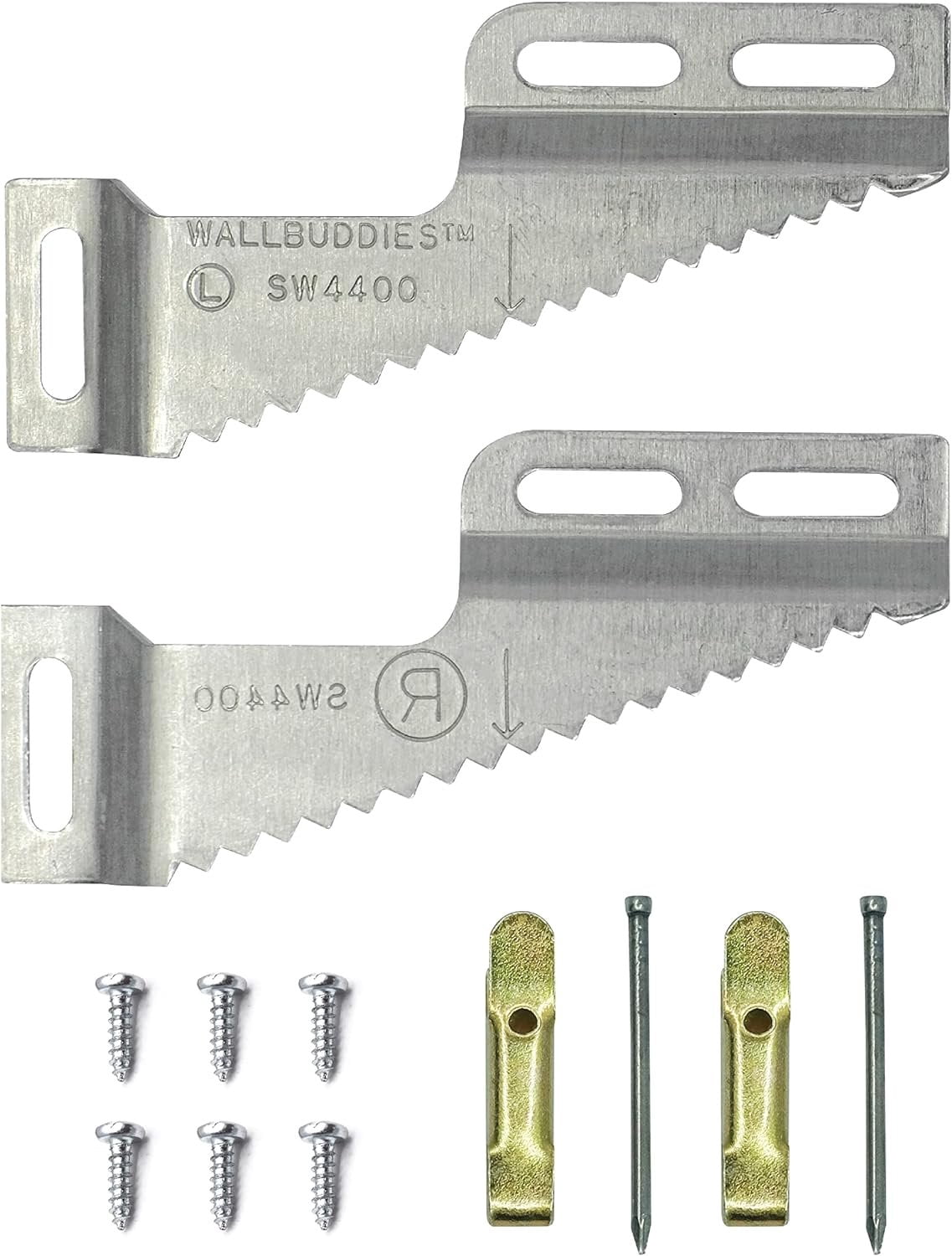 Picture Hang Solutions - 30 lb Capacity Small Wall Buddies - Includes Wall Hangers, Nails, and Screws 5 sets per pack