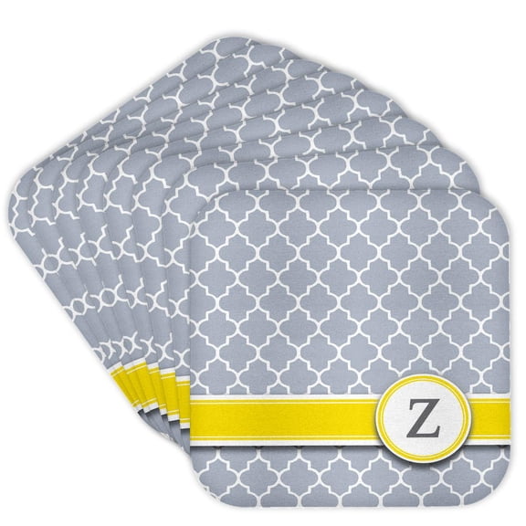 3drose, Your Personal Name Initial Letter Z - Monogrammed Grey Quatrefoil Pattern - Personalized Yellow Gray, Set of 8 Coasters - Cork