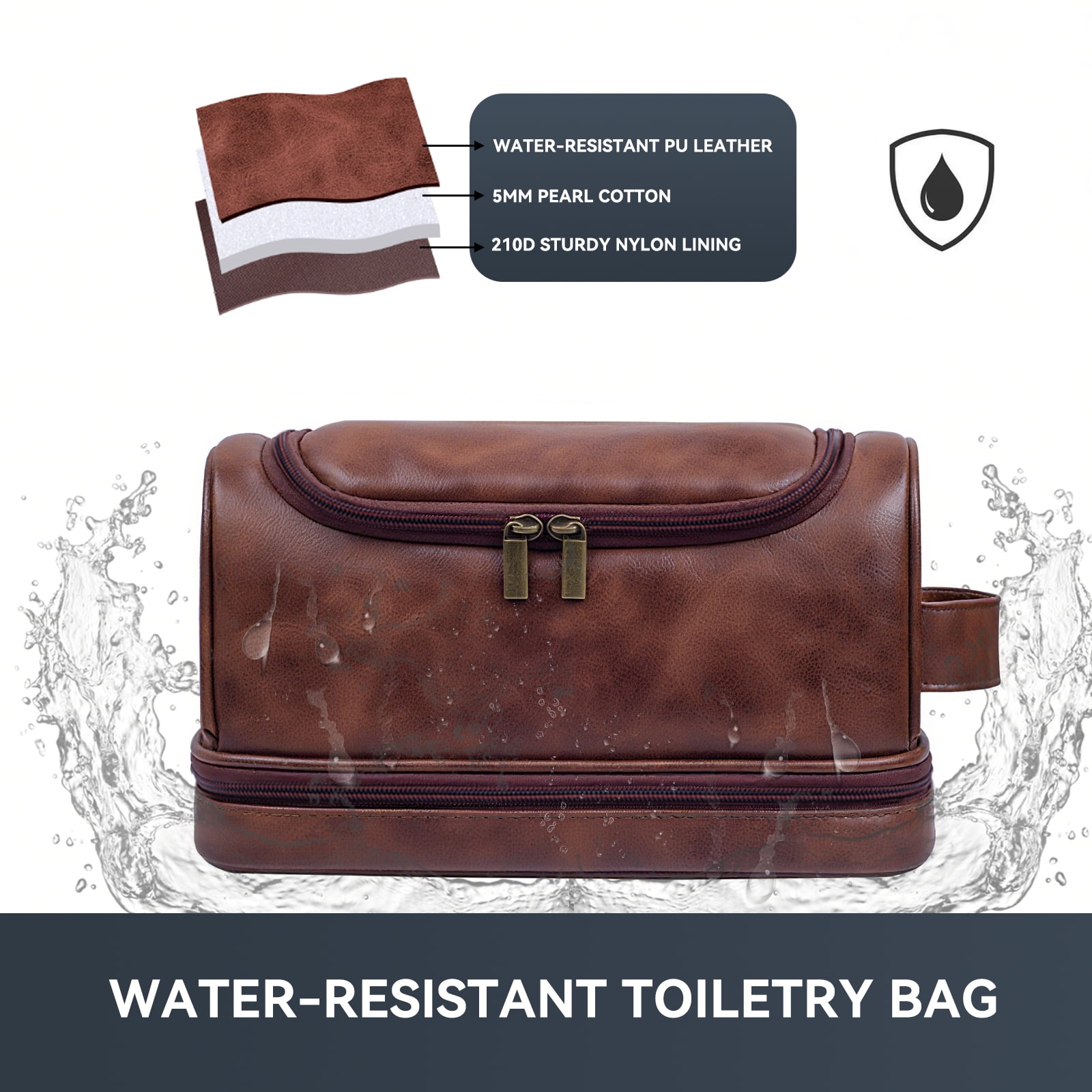 Toiletry Bag for Men, Large Leather Travel Pouch Bag with Hanging hook,Travel Essentials Dopp kit, Men's Shaving Grooming Kit,Gifts for Father, Dad, Boyfriend, Grandpa, Shaving Kit