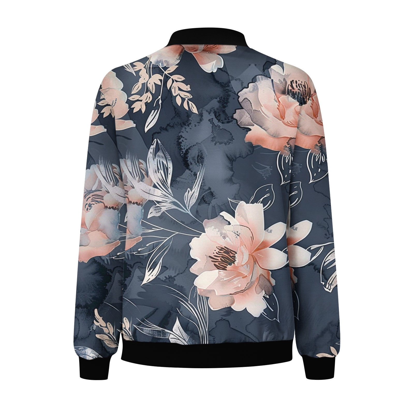 Olyvenn Womens Floral Bomber Jacket 2024 Casual Coat Fall Fashion Lightweight Zip Up Long Sleeve Outerwear Windbreaker with Pocket Khaki XXXXL