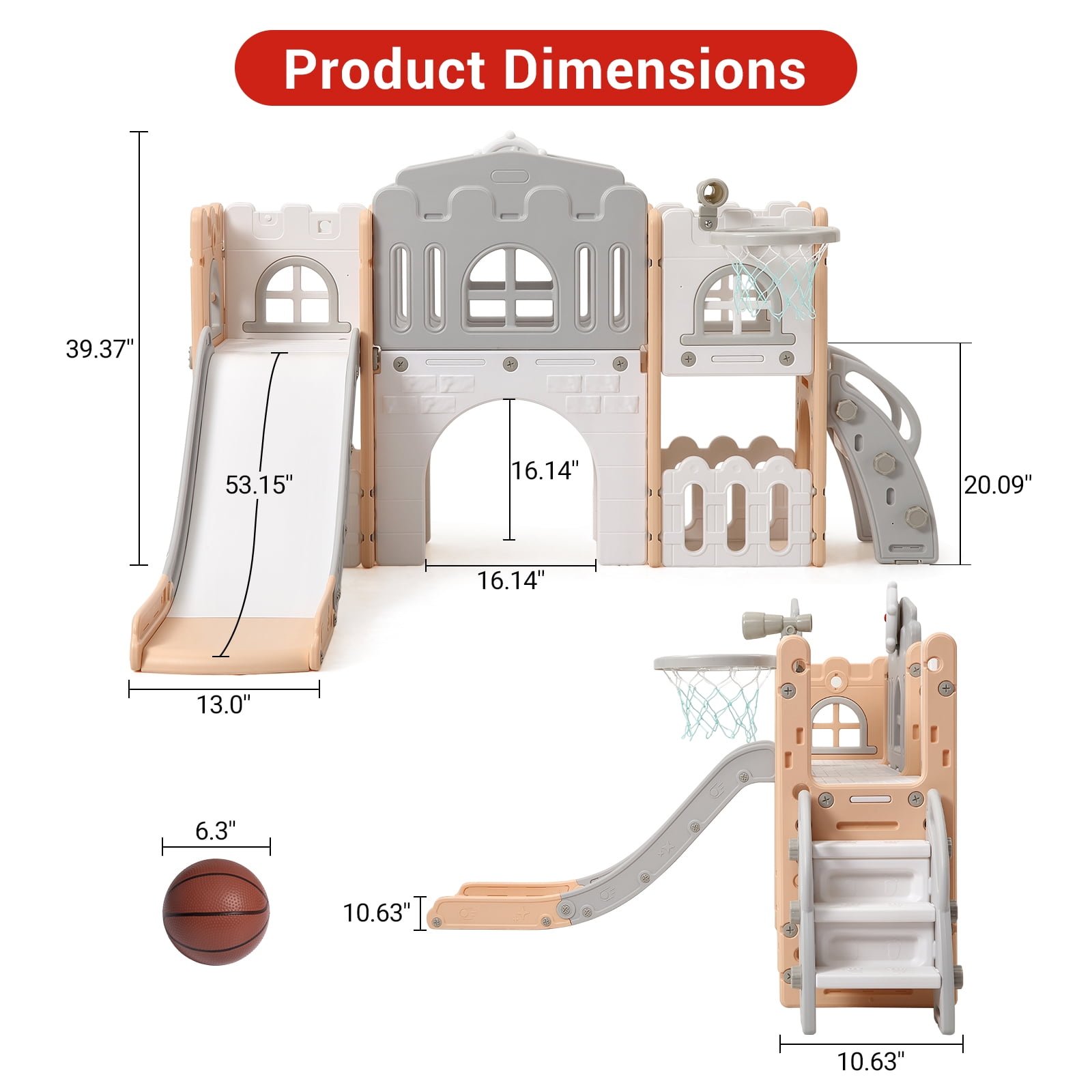 8-In-1 Indoor Playground With Slide:Slide Playset, Includes Slide, Basketball Hoop, Climber, Crawling Tunnel, Telescope, and Toy Storage
