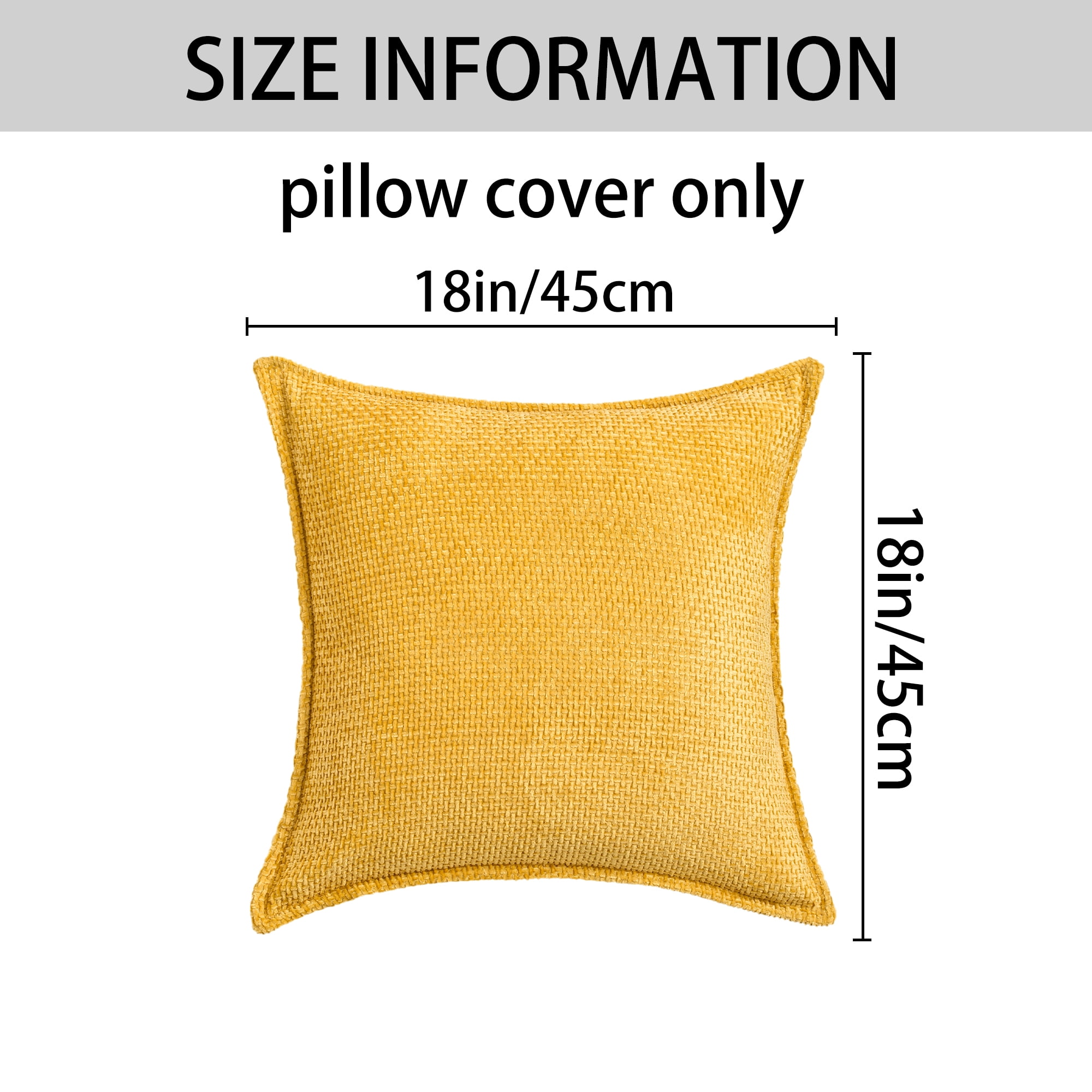 Unique Bargains Solid Chenille Decorative Throw Pillow Covers Pack of 2 Yellow 18" x 18"