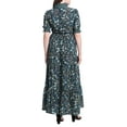 thumbnail image 2 of London Times Halter Neck Puff Short Sleeves Back Zipper Midi Dress-NAVY AQUA / 4, 2 of 2