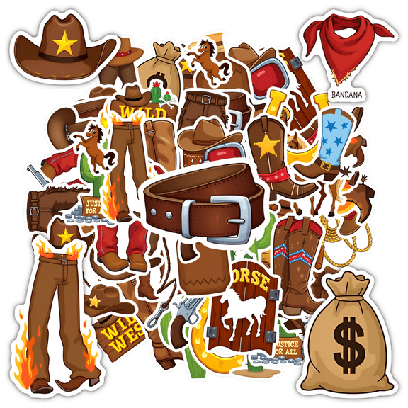 35pcs-50pcs Retro Cowboy Stationery Stickers Funny Wild West Graffiti Decals for Luggage Phone Laptop