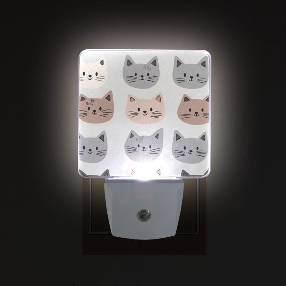 Yayeee LED Night Light for The Home Plug in With Light Sensors 2 Pack, Gray Cat Pattern