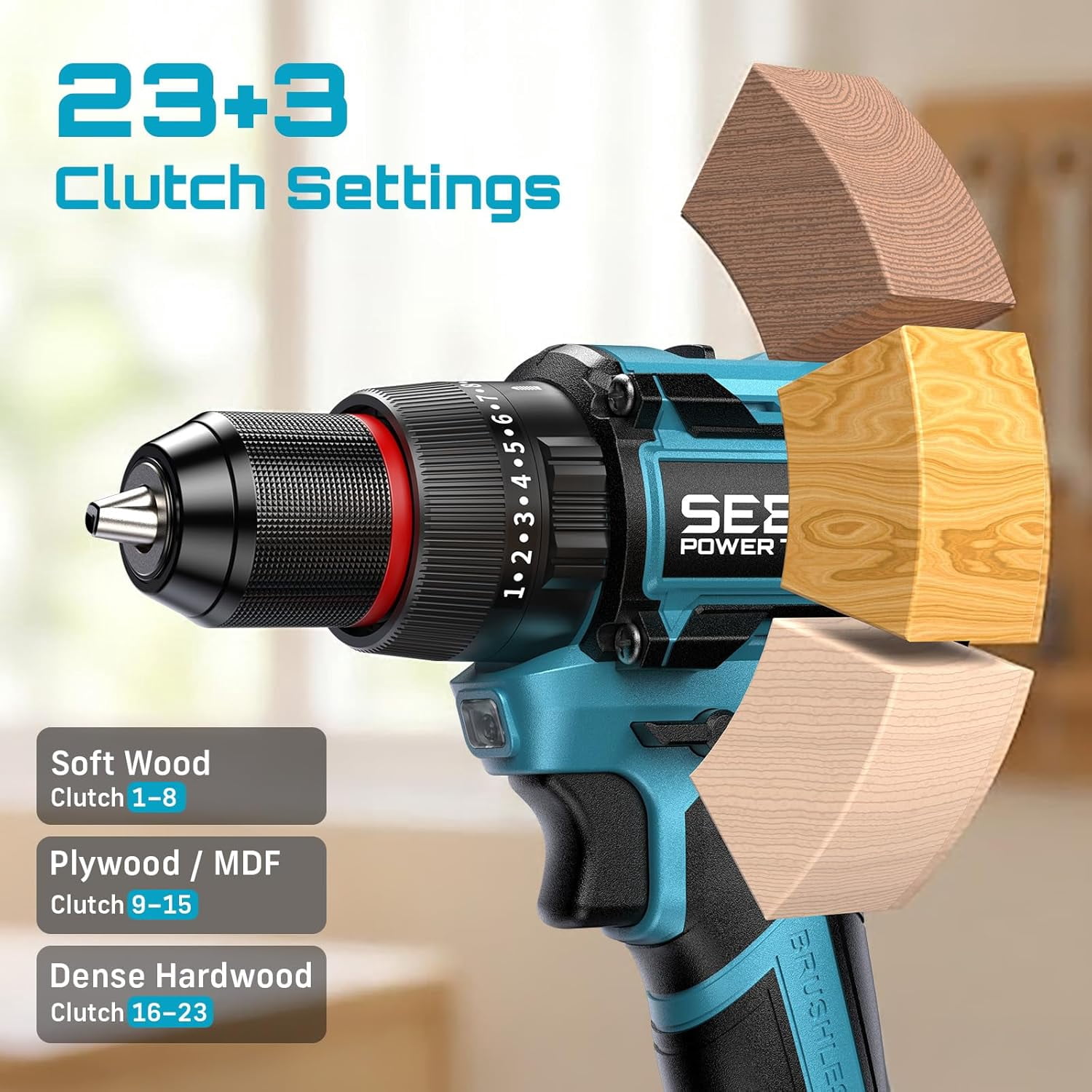 Seesii Cordless Drill Driver and Impact Driver Combo Kit  Brushless 3/8'' Drill & 1/4'' Impact Driver, 2x 4000mAh Battery, Fast Charger, 20 pcs Driver Bit Set & Bag