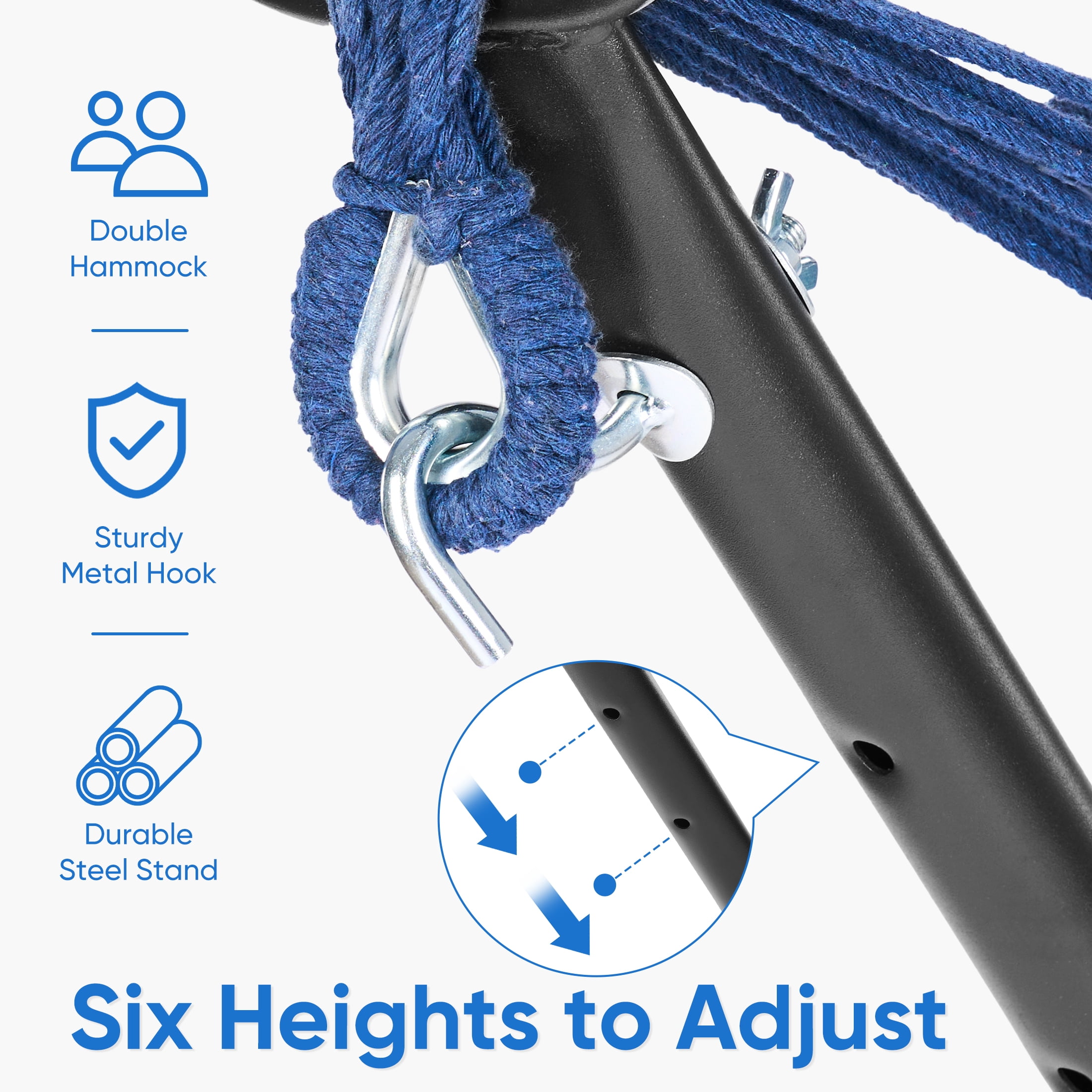 EDX Double Hammock with Space Saving Steel Stand, 2 Person Heavy Duty Outdoor 450lb Capacity Standing Hammocks, Upgraded Polyester End Strings, Portable Carrying Bag Included, Blue Green Stripes
