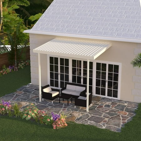 Four Seasons OLS TWV Series 12 ft wide x 10 ft deep Aluminum Patio Cover with 10lb Snowload & 2 Posts in Ivory