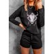 thumbnail image 2 of ABPHQTO Camiseta y pantalones cortos de manga larga con estampado de cabeza de buey occidental negra para mujer, 2 of 5
