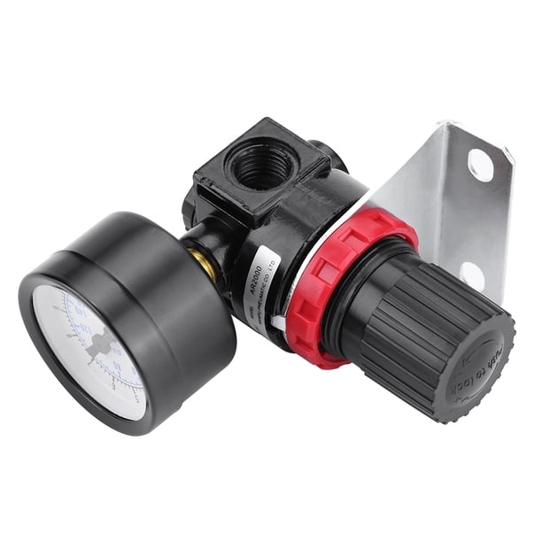 AR2000 G1/4 Regulador Neumático Regulador de Presión de Aire Ajustable Control de Compresor Fuente de Aire Procesador Indicador de Válvula con Soporte Filtro Válvula Reductora de Presión Khall JY05708