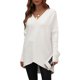 thumbnail image 1 of Suéter de punto para mujer, cuello en V, hombros caídos, mangas sin espalda, suéter de punto de color puro, Top para viaje diario blanco S, 1 of 5