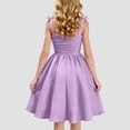 thumbnail image 4 of Ticikt Girls Dresses Ruched Smocked Back Bow-Tie Straps Sleeveless Flowy Trim Summer Boho Beach/Party Sundress,Color:Purple,Size:4-5 Years, 4 of 6