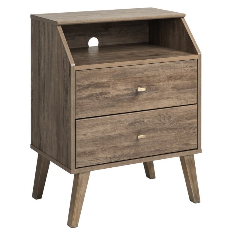 Prepac Milo Mid Century Modern 2Drawer Nightstand with Angled Top