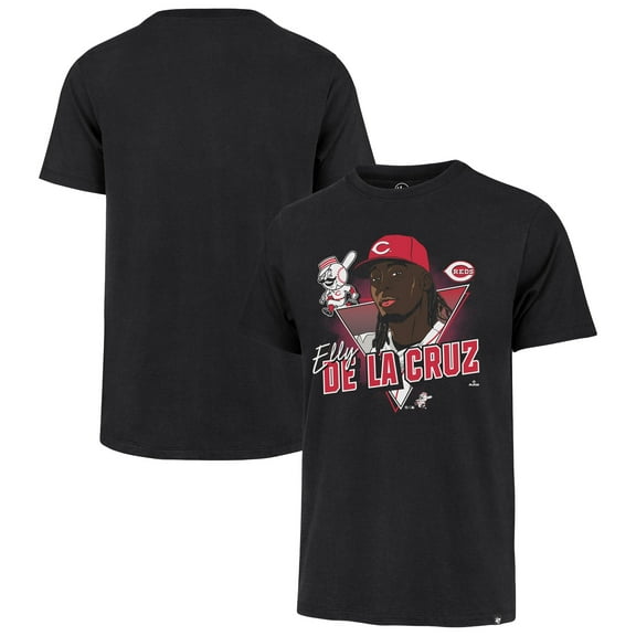 Men's '47 Elly De La Cruz Black Cincinnati Reds Player Caricature Franklin T-Shirt