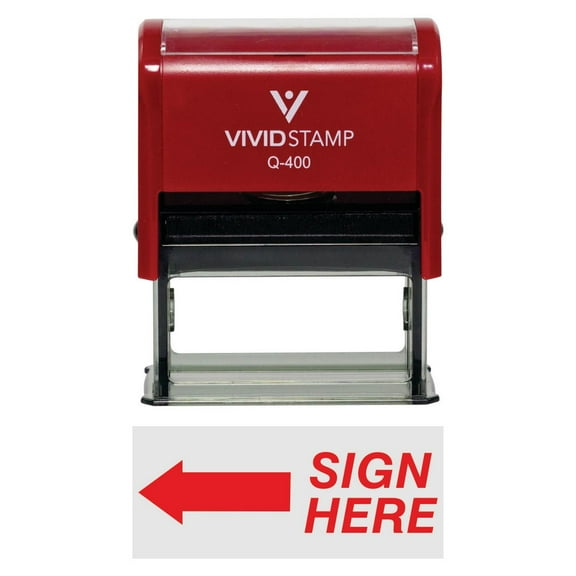 Vivid Stamp Sign Here Left Arrow Self-Inking Office Rubber Stamp (Red) - X-Large