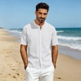 thumbnail image 5 of Men's Linen Shirts Short Sleeve Casual Button Down Shirt Solid Color Loose Fashion Top Lightweight Breathable Chest Pocket Mandarin Collar Summer Beach Outdoor Tops Clothing Trendy 2026, 5 of 7