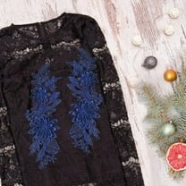 2Pcs Lace Flower Applique Lace Fabric Trims Fine Embroidered Applique Floral es for Bridal Accessories Supply Dark Blue