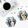 thumbnail image 4 of Zufioo Panda Cute Pink Hearts Print Leather Coaster Set, Decorative PVC Coasters 4-pack - Scald and Stain-resistant, Suitable for Home, Cafes, Restaurants-Hexagon, 4 of 6