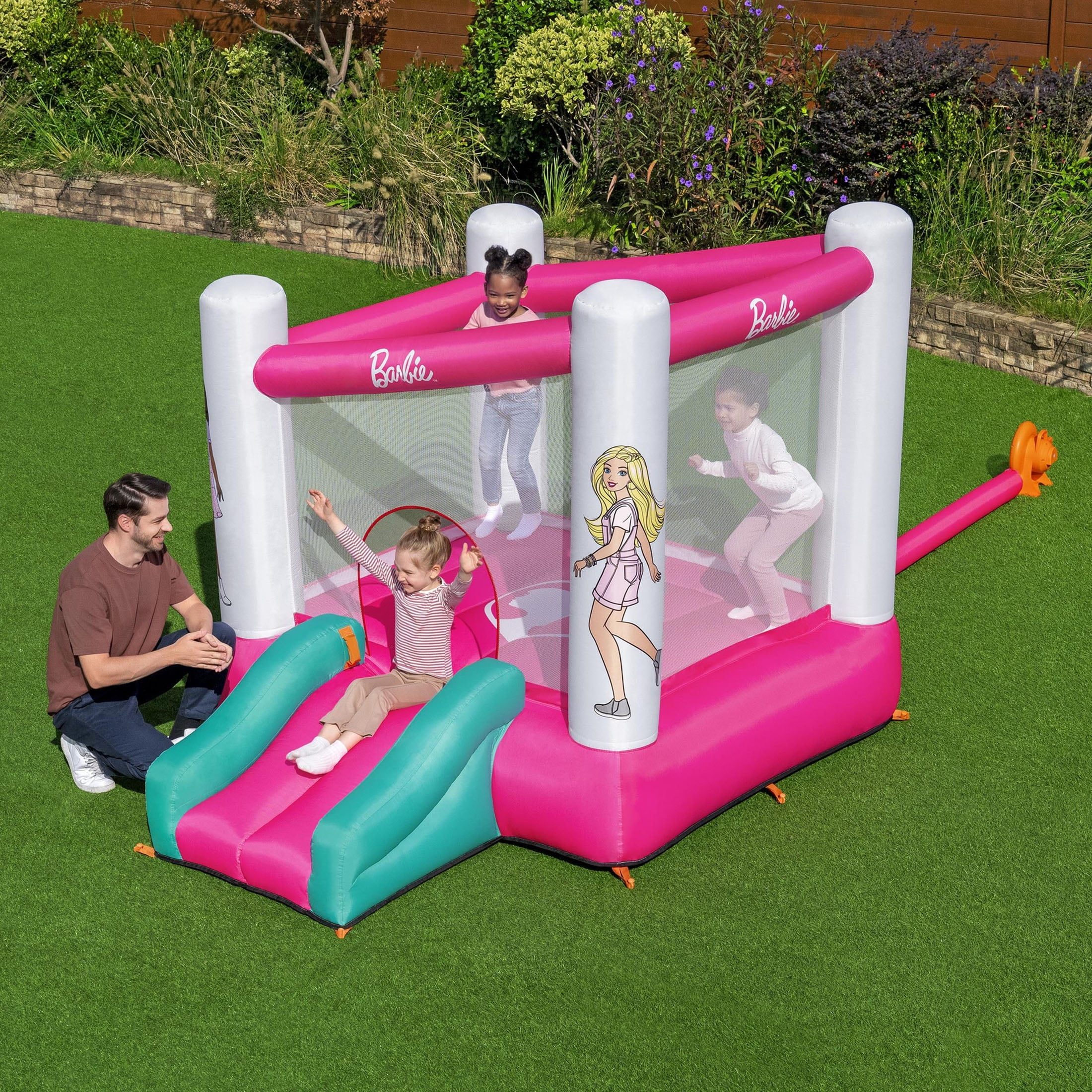 Barbie Bounce House with Extra-Wide Slide, Mesh Walls and Blower, Indoor/Outdoor, Ages 3+