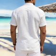 thumbnail image 4 of Gaukiv Men's Band Collar Shirts Short Sleeve Linen Blouses Relaxed Tops White M, 4 of 5