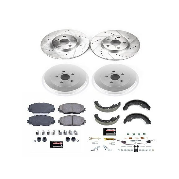 Front and Rear Brake Pad Rotor Shoe Drum Kit - Compatible with 2009 - 2019 Toyota Corolla 1.8L 4-Cylinder 2010 2011 2012 2013 2014 2015 2016 2017 2018