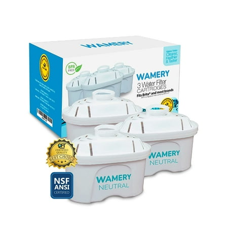 

WAMERY Water Filter Replacement 3 Pack Fits Wamery Pitcher and Mavea 1001122 Enhanced 2020 Model Removes Lead Chlorine Copper Harmful Metals Chemicals and more Ionizer Filtration System