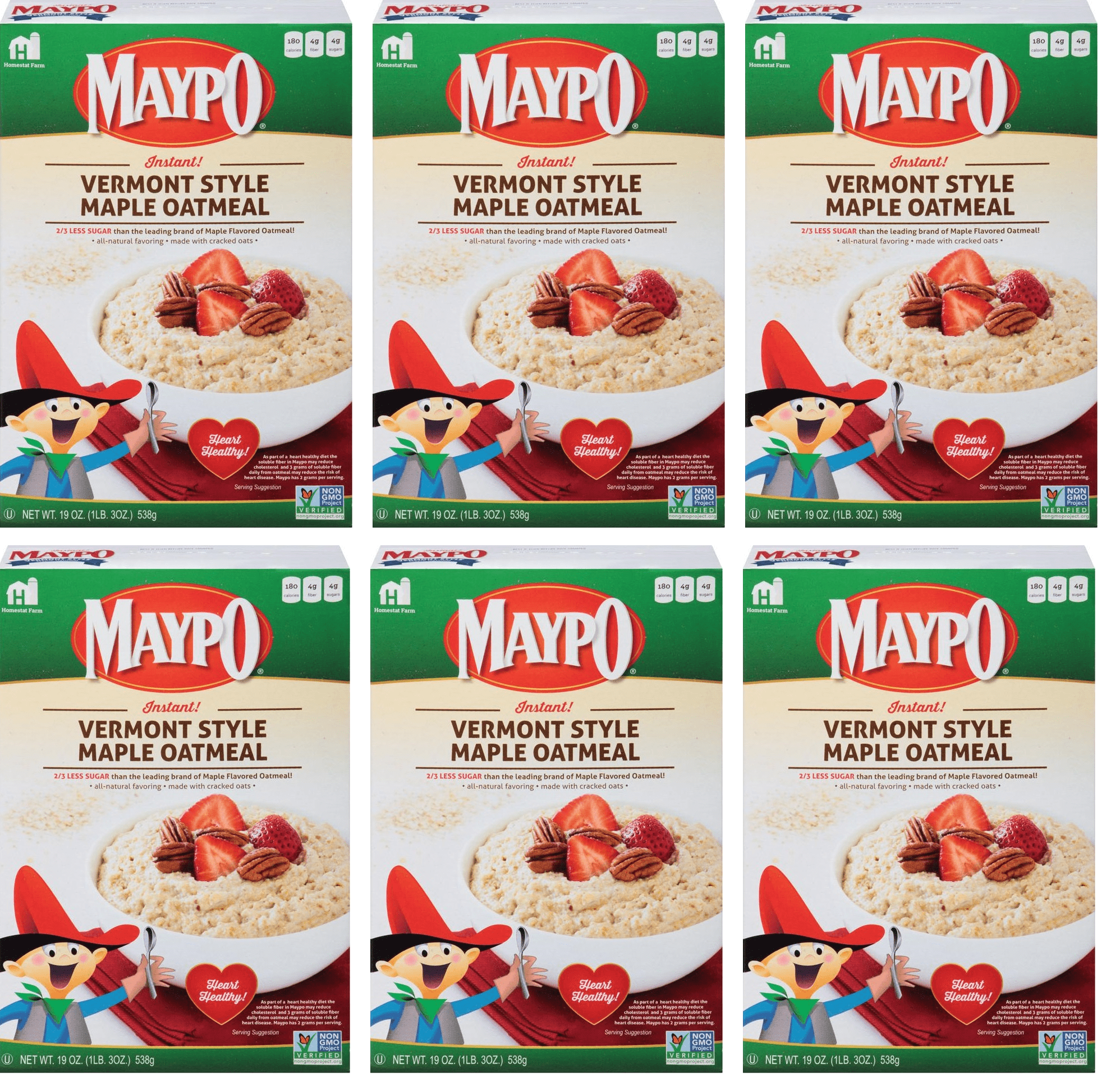 MAYPO Instant Maple Oatmeal Cereal Vermont Style, 19 OZ 6 Pack