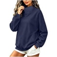 thumbnail image 2 of Qgtaibl Womens Mock Neck Sweatshirts Solid Color Fleece Long Sleeve Lounge Tops Loose Fit Comfy Fall Pullover Shirt Navy M, 2 of 9