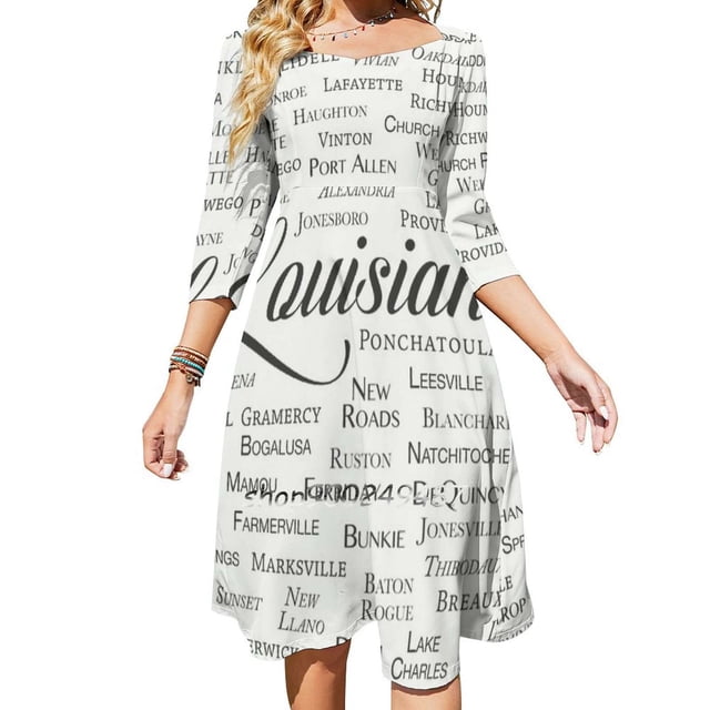 Vestido acampanado con nudo de corazón de Luisiana Diseño de moda Vestido holgado de talla grande Luisiana Arte de Luisiana Tipografía de Luisiana