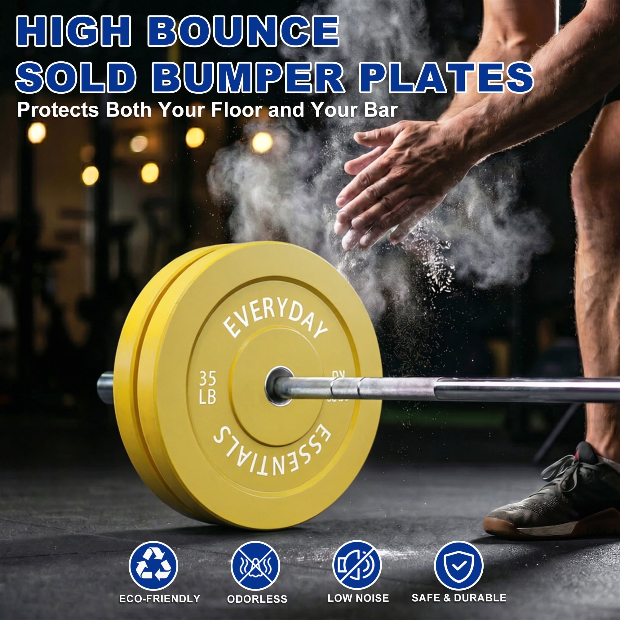 INTRTLOCKINGING TILES 35 LB Olympic Bumper Plate Pair, Rubber Weight Plates with 2-Inch Center Insert, Low-Rebound Design for Home Workouts and Weightlifting