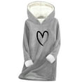 thumbnail image 3 of DDAPJ pyju Women's Winter Warm Hoodie Sherpa Fleece Lined Pullover Oversized Heart Print Hooded Sweatshirt Heavyweight Casual Lounge Tops Gray XXL, 3 of 4