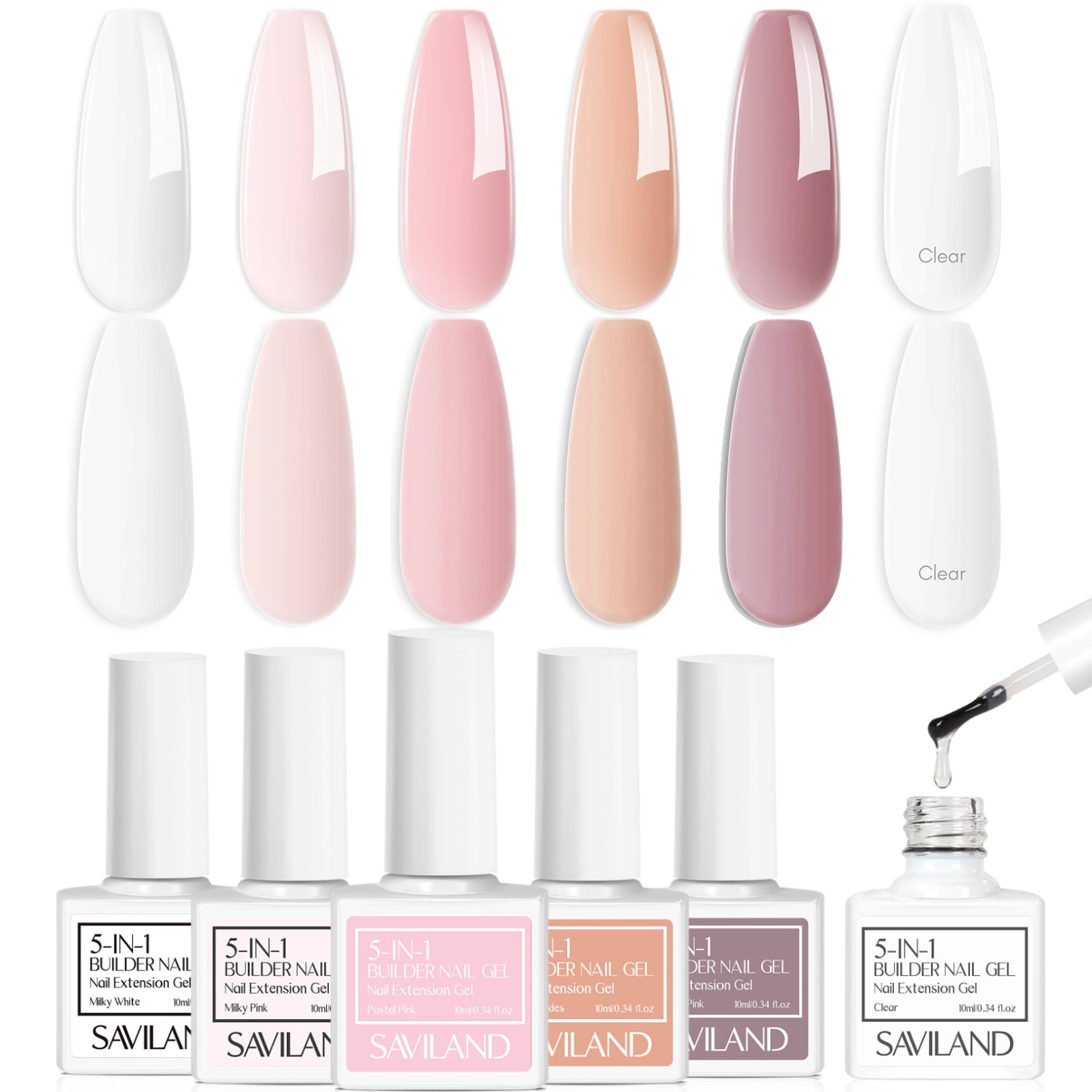 Saviland 5-in-1 Builder Nail Gel Set - 6 Colors Clear Milky Pink Nudes ...