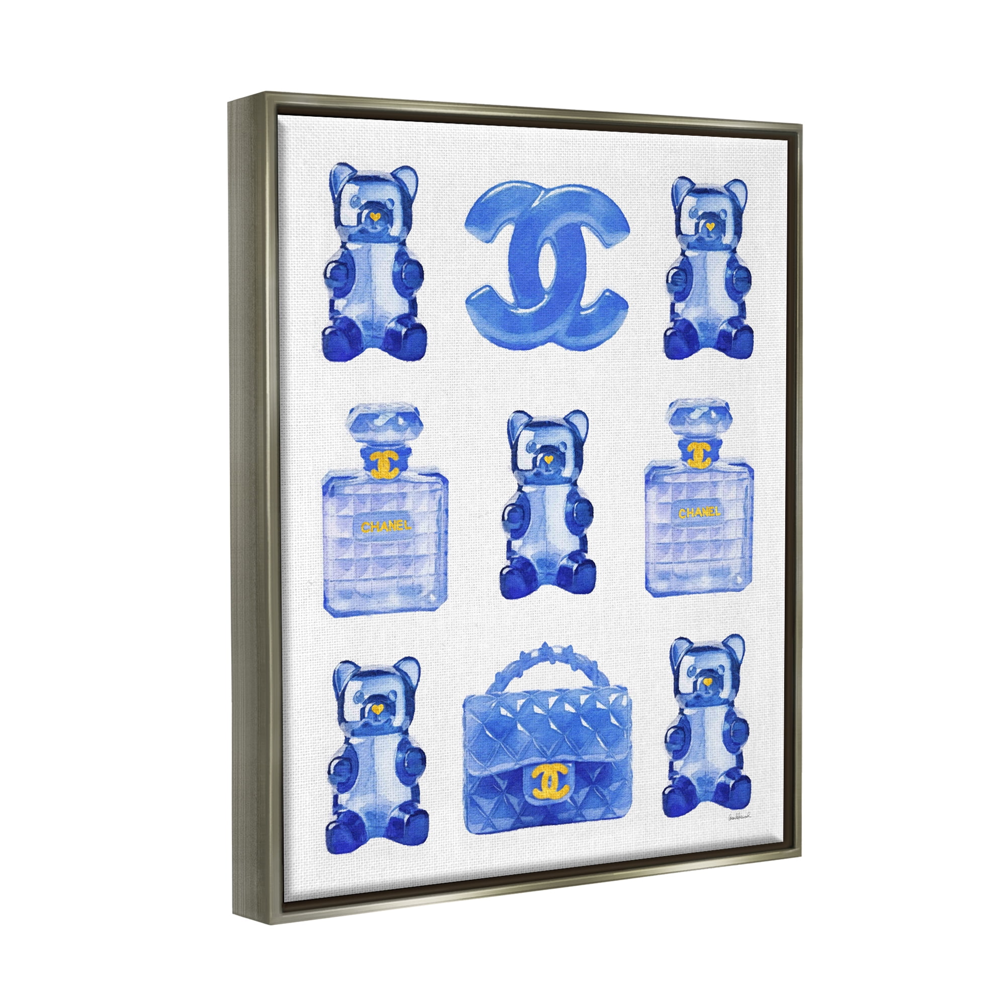 Stupell Industries Blue Glam Gummy Candy Beauty & Fashion Painting Gray Floater Framed Canvas Art Print Wall Art, 25 x 31