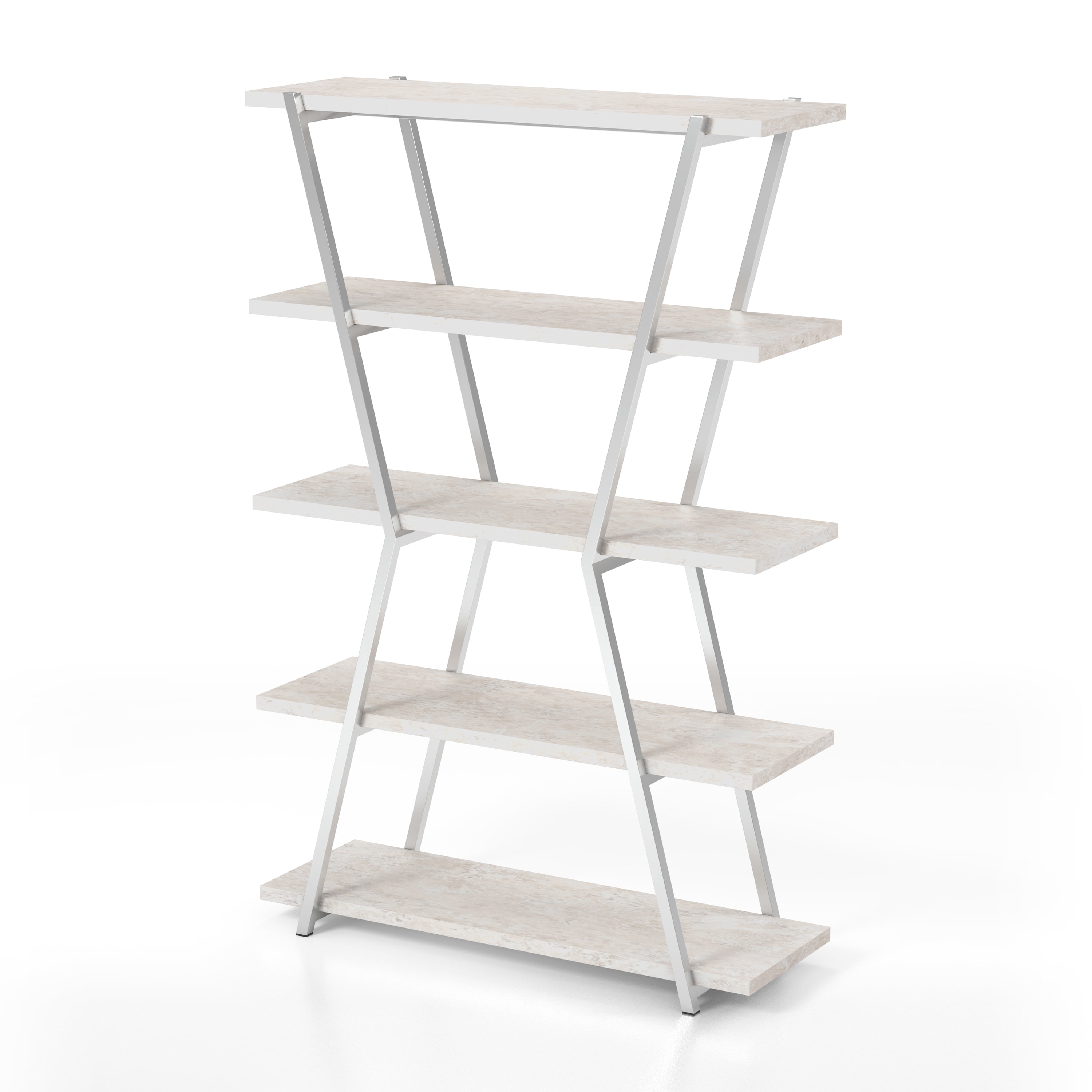 Furniture of America Ketano 5-Shelf Bookcase, Chrome
