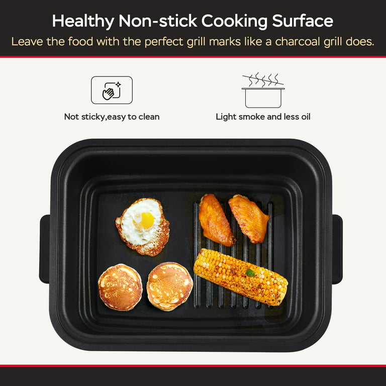 Kloudic Smart Indoor Grill & Air Fryer Combo, Smokeless Electric Countertop Griddle, with Removable Non-Stick 1700W, Black
