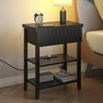 thumbnail image 6 of Narrow End Table with Charging Station Set of 2, Fluted Side Table with Drawer for Small Space, Modern Nightstand with Storage Shelves for Living Room Bedroom, Black, 6 of 14