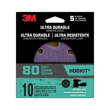 3M Ultra Durable 5 inch Power Sanding Discs, Universal Hole, 80 Grit, 10/Pack