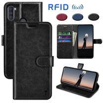 Galaxy A11 Case, Samsung Galaxy A11 Wallet Case, Takfox Premium [RFID Blocking] Secure Cash ID Credit Card Slots Holder Carrying PU Vegan Leather Magnetic Flip Cover Cases for Galaxy A11 - Black