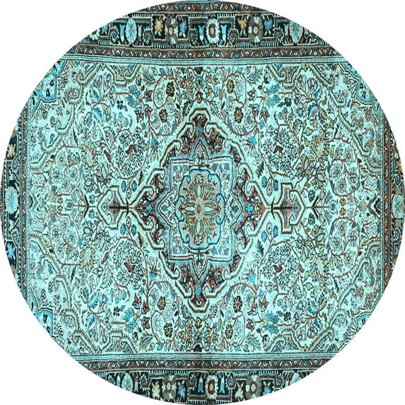 Ahgly Company Indoor Round Persian Light Blue Traditional Area Rugs, 8' Round