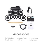 Electronic Drum Pad, 7 Pad Rolls up Practice Drum Set Built-in Speakers and Headphone Socket, Drum Sticks and Drum Pedal