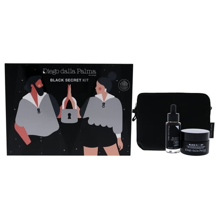Diego Dalla Palma Black Secret Kit, 3 Pc 1.7oz Skin Renewing Micropeeling Cream 1oz Uniforming Purifying Serum Bag