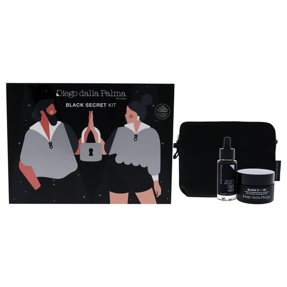 Diego Dalla Palma Black Secret Kit, 3 Pc 1.7oz Skin Renewing Micropeeling Cream 1oz Uniforming Purifying Serum Bag
