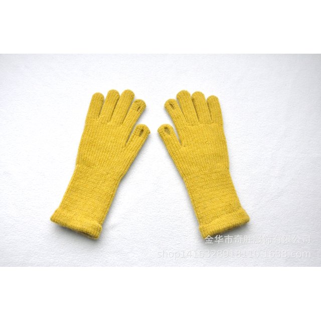 Guantes de invierno de punto de cinco dedos con puños extra largos y forro de terciopelo de jacquard para niñas coreanas